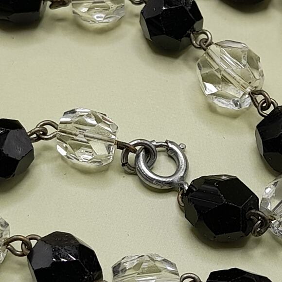 Art Deco Black Clear Crystal Necklace 53in Flapper Glass Beads 1930s main image 4